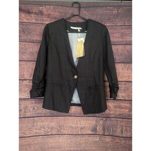 Gibson Size S  Womens Black Scrunched Sleeve One Button LINEN blazer